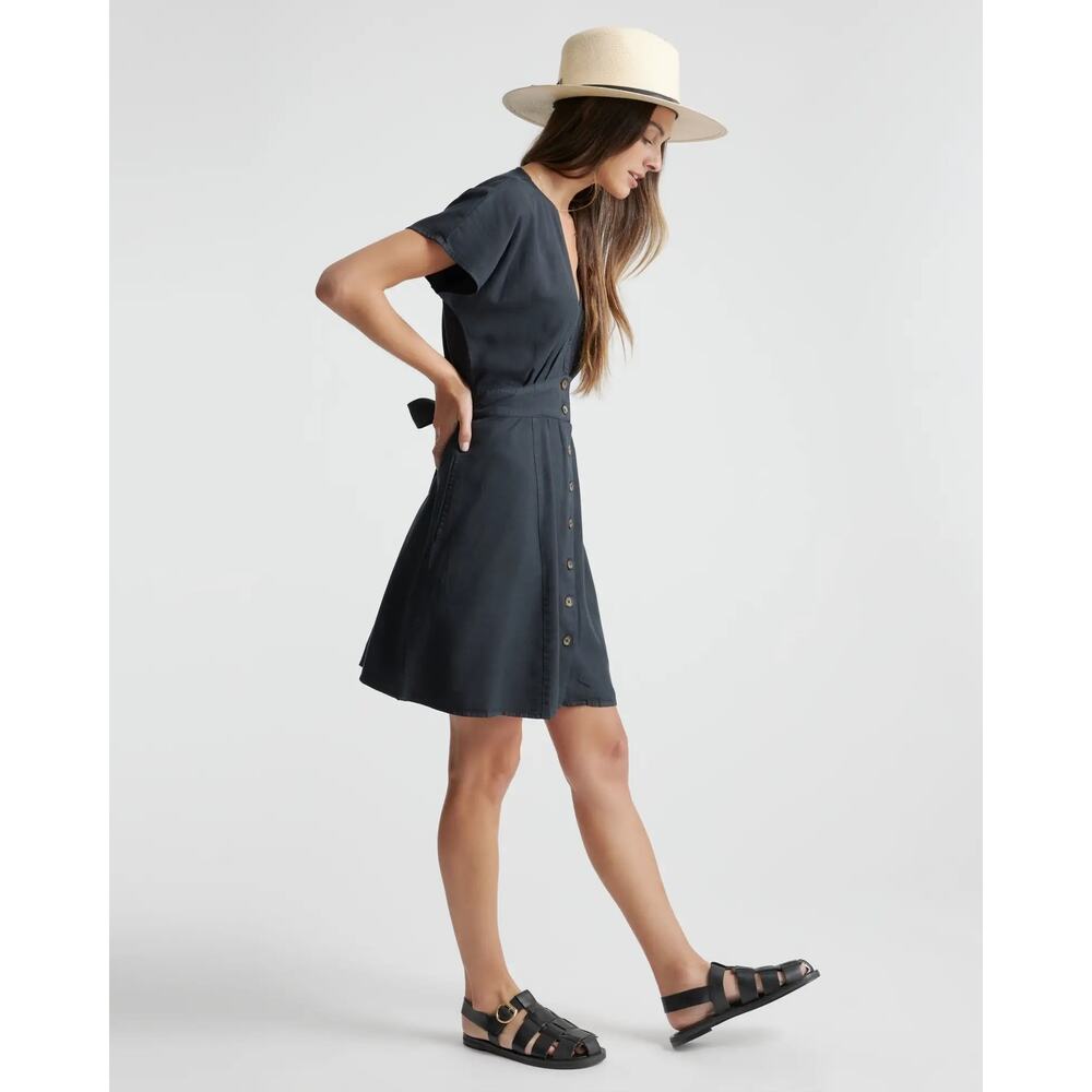 Quince Navy V-Neck Button-Front Mini Dress - Picture 3 of 11